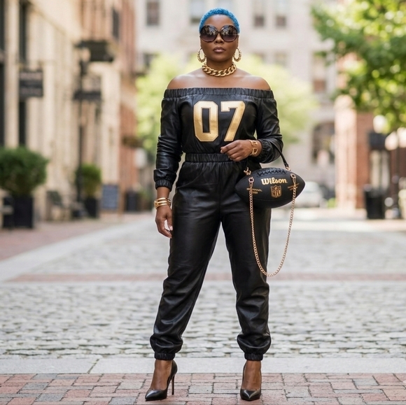 Handbags - LIMITED EDITION Black and Gold Leather Football Bag 🏈